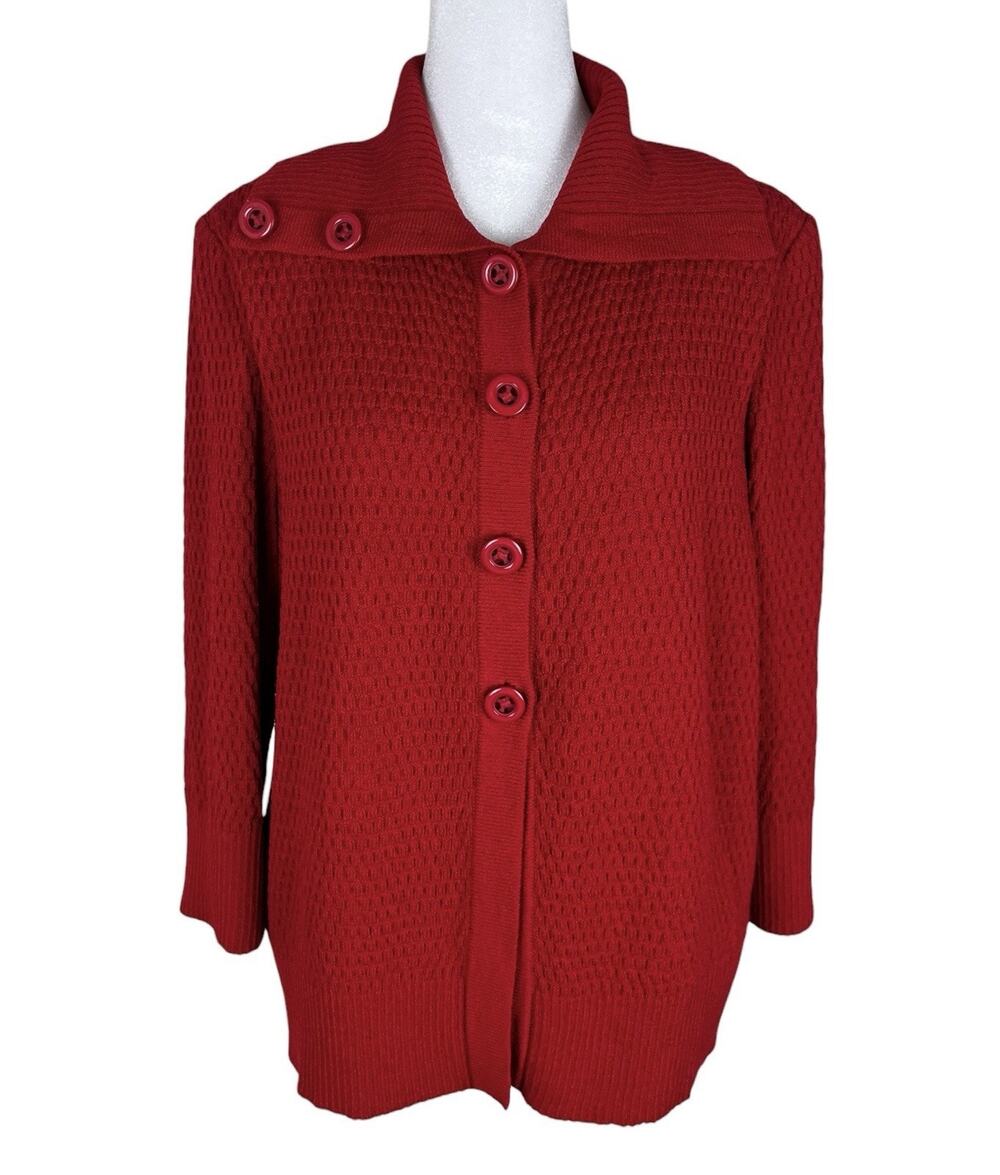 St John Red Santana Knit Button Cardigan Tank Top Set Minimalist Luxury Sz Small